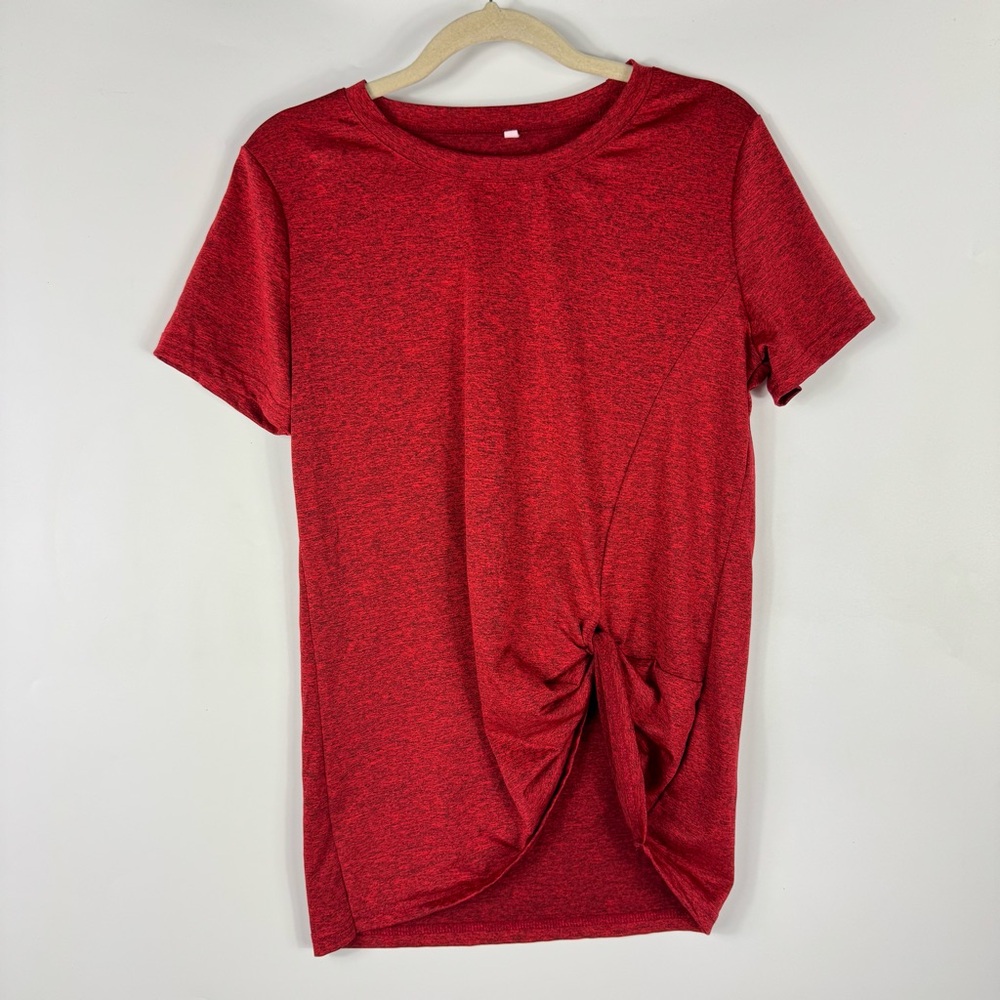 Women's Red Knot Tie Up T Shirt Solid Red Size Medium